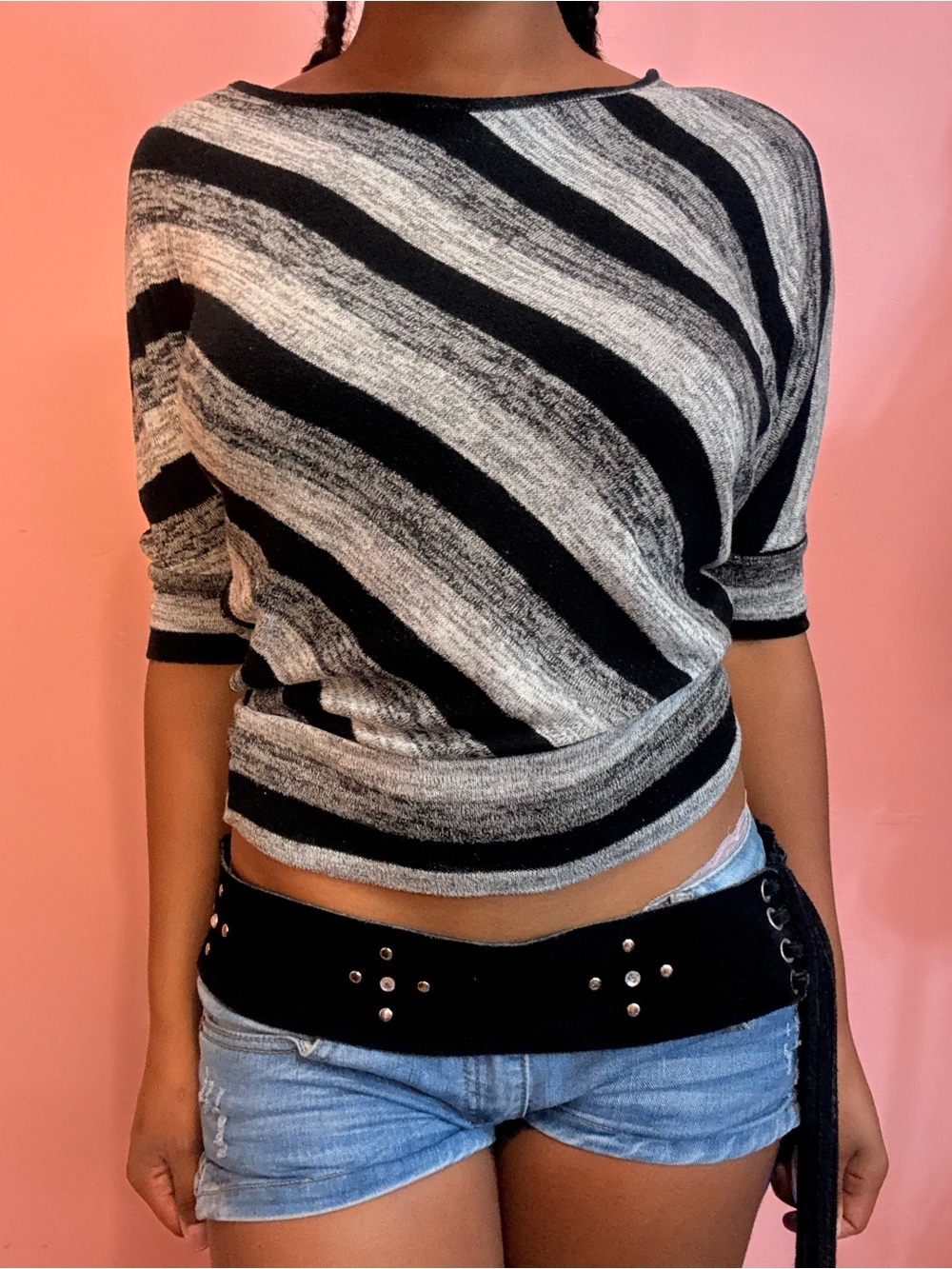 2000s Knit batwing top with elastic hem